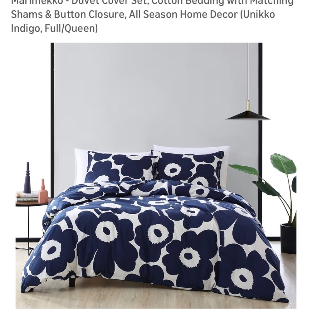 NWT Marimekko - Duvet Cover Set with Matching Shams - Unikko Indigo-Full/Queen - Picture 8 of 8